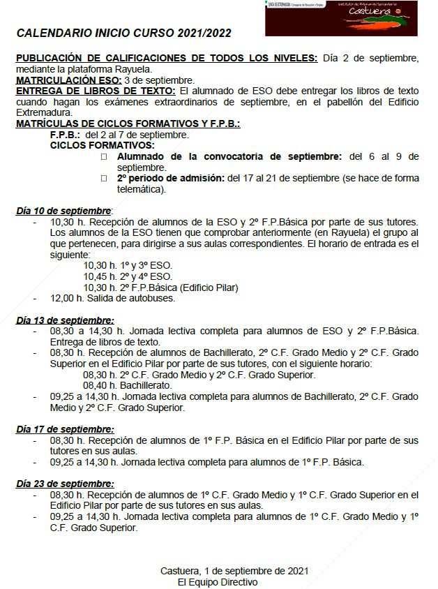 INICIO DE CURSO 21 22