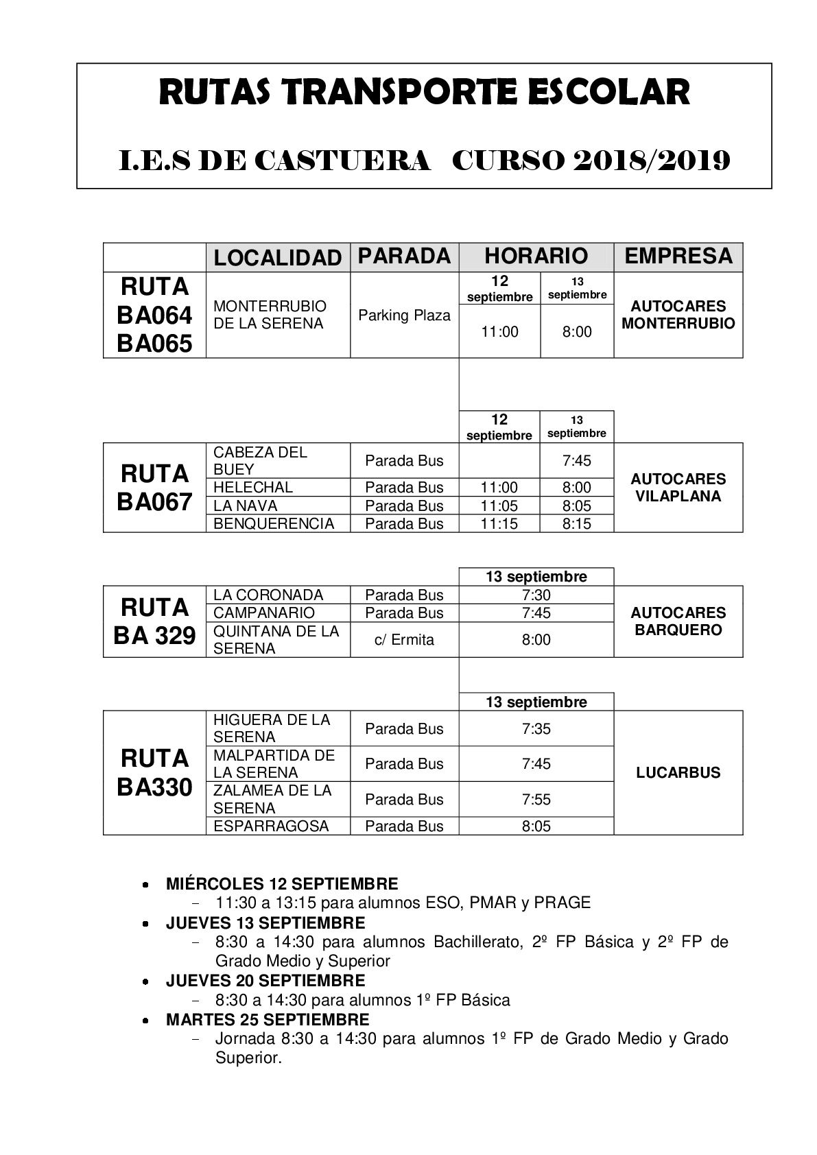 RUTAS PARADAS Y HORARIOS TRANSPORTE 001