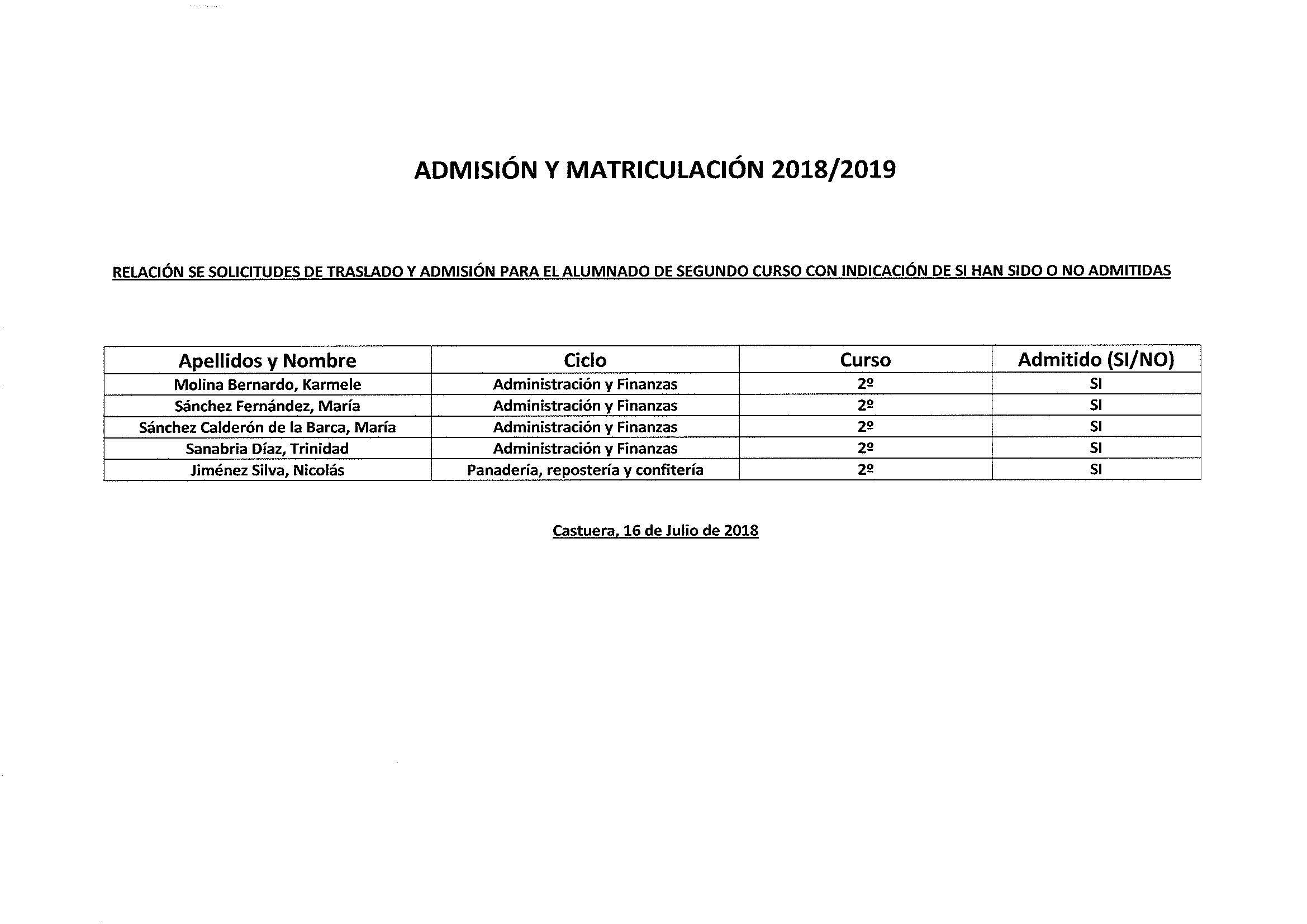 traslado y admision 2º grado superior