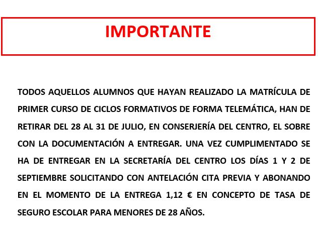 matricula FP Julio 2020